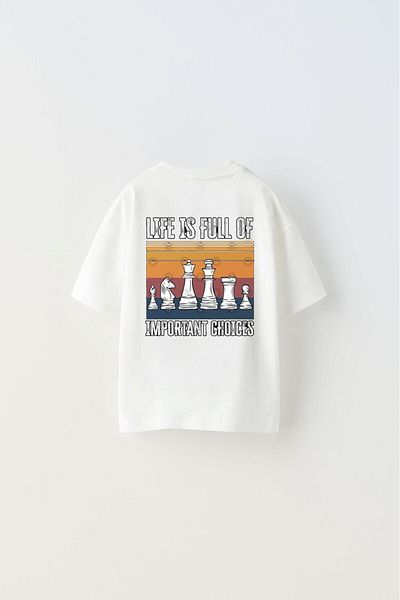 The Champ Clothing Бяла тениска за момче - изписан шахматен дизайн, отпечатани важни избори