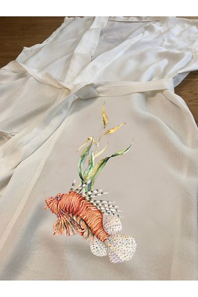 Kidilia Red Fish Design Bamboo Sleeveless Peshtemal Beach Kimono