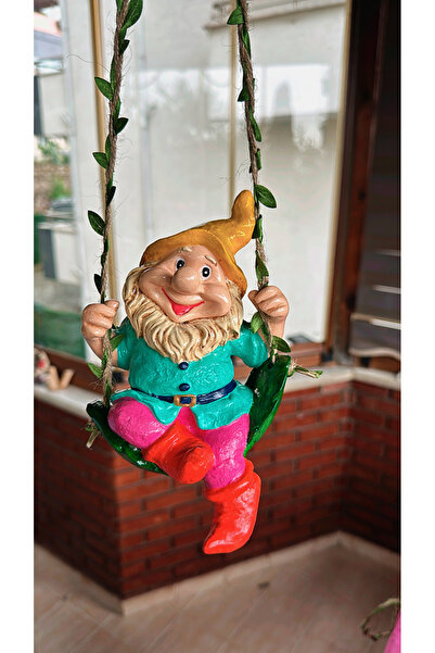 NurMood Art Decoration Bahçe ve Balkon Dekoru: Salıncaklı Cüce Figür - Taş Tozu Döküm