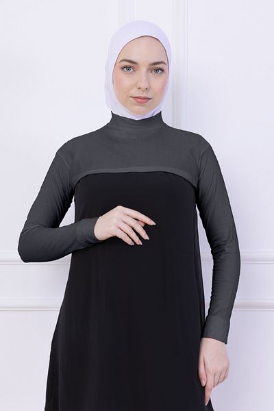 Loggia Γυναικείο κορμάκι Hijab Crop Bolero με γιακά με ζιβάγκο γκρι - Lycra Stand Collar