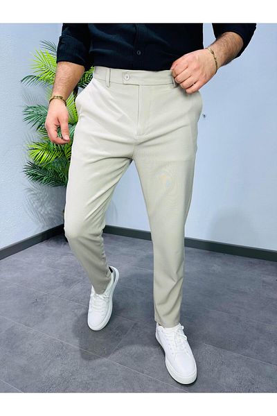 MODA Premium Cotton Lycra Fabric Pants Beige