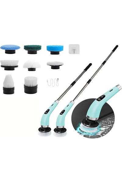 OEM Electric Rotating Brush for Cleaning, 8 Heads, 90 Minute Runtime, 400 RPM, 2 Speeds, Blue