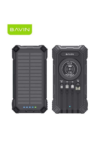 Bavin 20000mAh Solar Power Bank with Wireless Charging, Built-in Flashlight, and 4 Cables