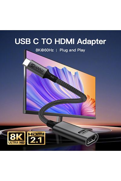 LUVLU Adaptor USB C la HDMI 2.1 mamă, 8k@60hz, 4k@240hz, viteză 48gbps, HDR, HDCP, 3D dinamic