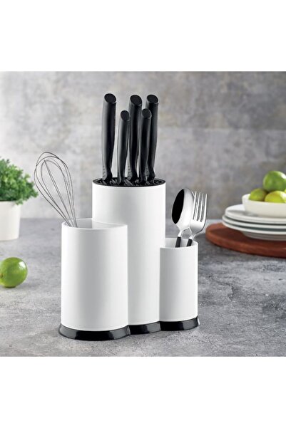 OEM Suport pentru cuțite și ustensile de bucătărie, 3 compartimente, plastic alb, 23x12x22cm
