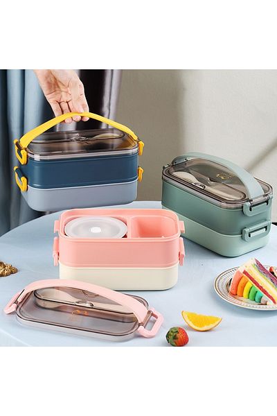 Vagonlife Stainless Steel Double-layer Lunch Box Soup Bowl for Adults, 1500 ml Food Storage Container Bento