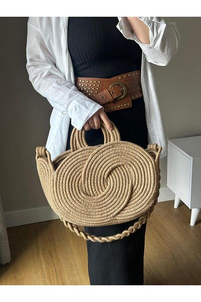 Mia Collection Чанта за през рамо и ръка за жени, модел Lollipop, изработена от истинска слама