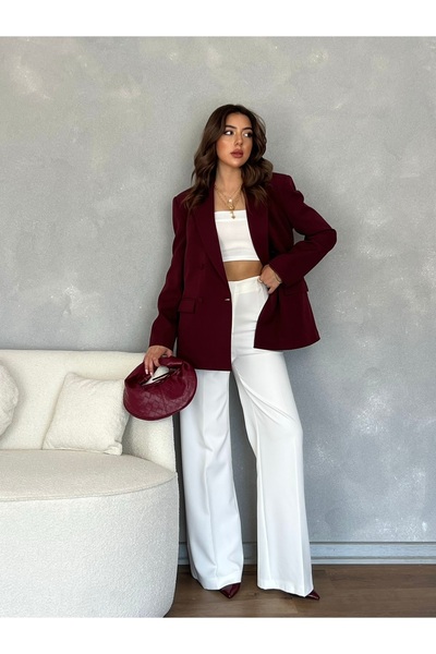 Nesil Çift Kapaklı Düğme Detaylı Vatkalı Astarlı Oversize Kadın Blazer Ceket