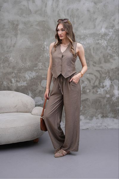 MODAMOR Gray Women's Linen Look Double Suit (Vest & Pants)