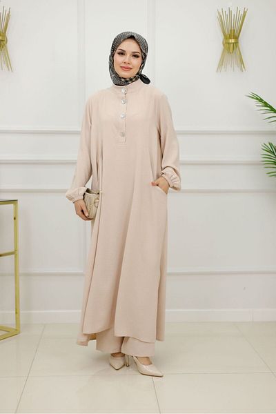 Enans Design Women's Hijab 2 Piece Set Summer Aerobin Fabric Tunic & Trousers