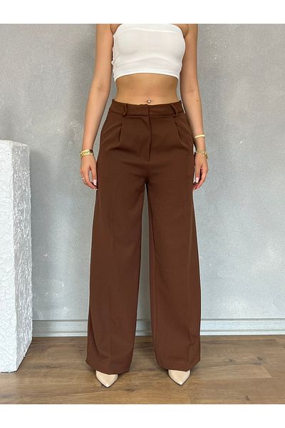 Nesil Pleated Long Wide Leg Women's Trousers