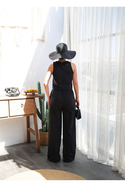 OUZ Fashion Women Linen Blouse and Pants Suit