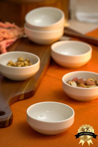 SARE Porcelain Jam Bowl Lean Zühre (6 Pieces) 100% Porcelain Snack Bowl