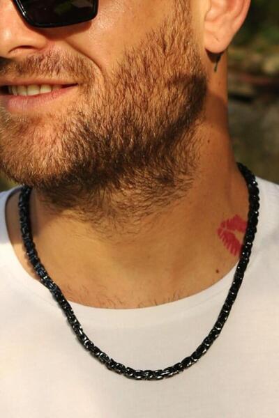 Takı Dükkanı Tam Siyah Renk Kral Model Erkek Çelik Zincir Kolye ck11