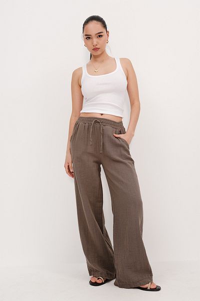 Addax Elastic Waist Wide Leg Trousers Pn13473-J8
