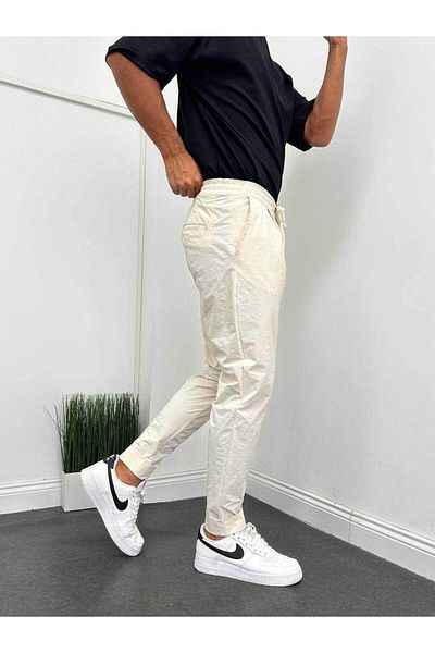 MODA Cream Parachute Double Leg Trousers