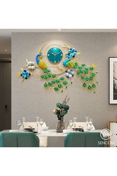 private house Large Peacock Metal Wall Clock