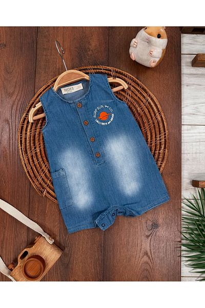 bebicix Lycra Buttoned Unisex Jeans Baby Jumpsuit with Bottom Straps