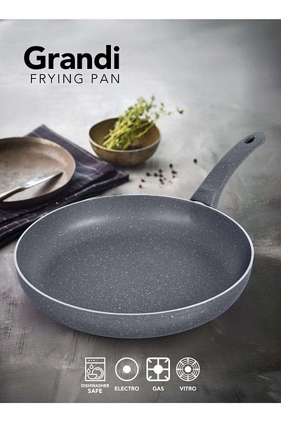 GRANDİ Grandi 1-Piece Non-Stick Titanium High Thickness Frying Pan Grey 18 cm