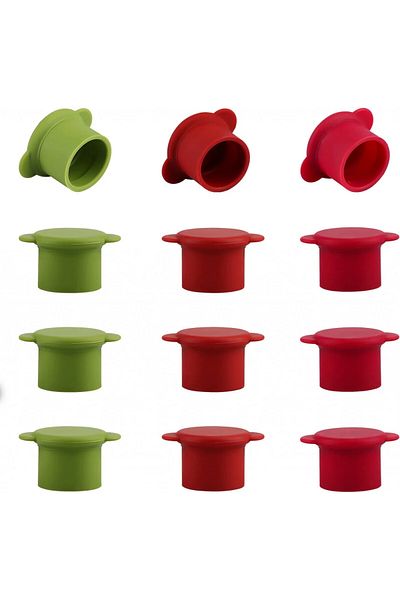 Jognee Set Of 12 Bottle Stoppers, Silicone, Green/red, 2.64 X 5 Cm