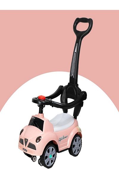 rexa Alfa Romeo Kids Ride-On Car with Parent Push Handle, Pink, Toddler Foot-to-Floor Walker 30x52x86 cm