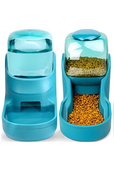 Fish & Paws Dispenser De Apa Si Mancare Pentru Caini Si Pisici ®, 2 In 1, 3.8l, Set, Albastru