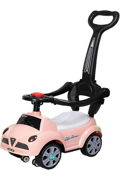 rexa Alfa Romeo Kids Ride-On Car with Parent Push Handle, Pink, Toddler Foot-to-Floor Walker 30x52x86 cm