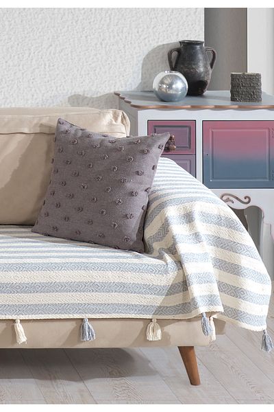 Lux Touch Husa de canapea cu ciucuri gri Pera 300x110 cm 3m supradimensionat cu pompon canapea pat canapea extensibila