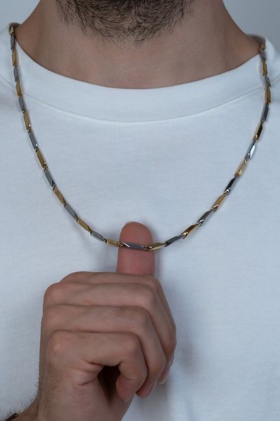 Takı Dükkanı Yellow White Men's Steel Necklace Square Cube Triangle Model Chain Eck05ksrb