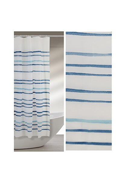 Feridras Perdea de duș din vinil, 240x200 cm, linii albastre