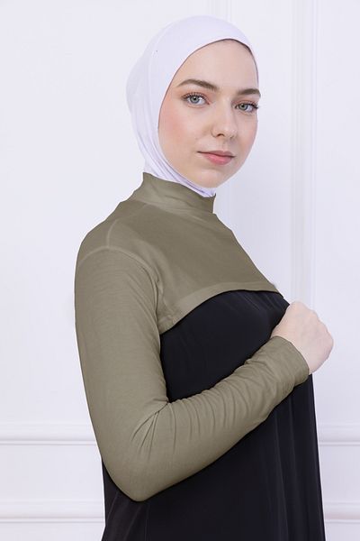 Loggia Γυναικείο κορμάκι Hijab Crop Bolero με ζιβάγκο με λαιμόκοψη ανοιχτό πράσινο - Lycra Stand Collar