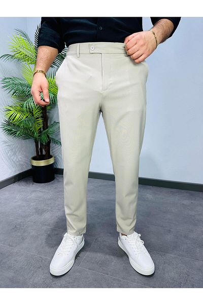 MODA Premium Cotton Lycra Fabric Pants Beige