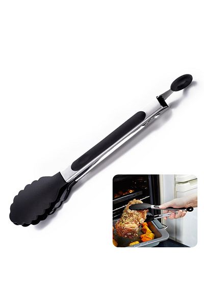 zola Kitchen tongs, stainless steel and silicone, comfortable handle, length 20 cm, black