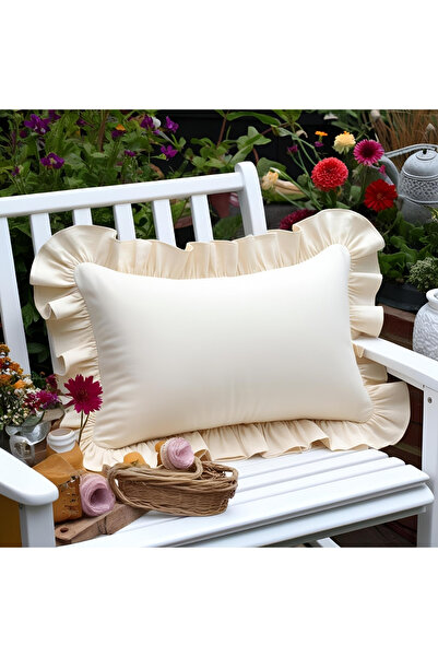 Bc Home Krem Country Fırfırlı Dikdörtgen Kırlent Kılıfı Yumuşak Dokulu Vintag...