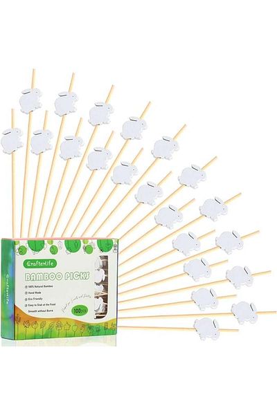 Karll Set of 100 toothpicks with bunnies, bamboo, white, 12 cm