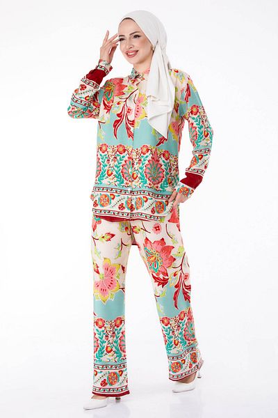 TOFİSA Patterned Tunic Trousers Green - 25604