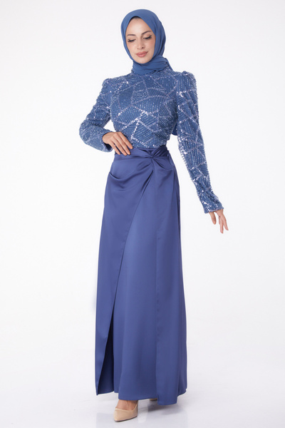 TOFİSA Βραδινό φόρεμα με πέτρες Indigo - 26196