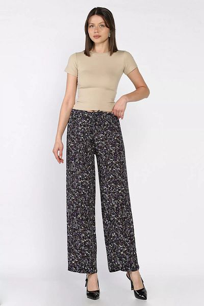 GÜLSELİ Black Women's Elastic Waist Patterned Trousers