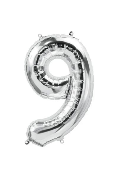 Ropet Metallic foil balloon, Number 9, anniversary, 80 cm, Silver