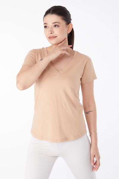 TOFİSA V-Neck T-Shirt Mink - 25326