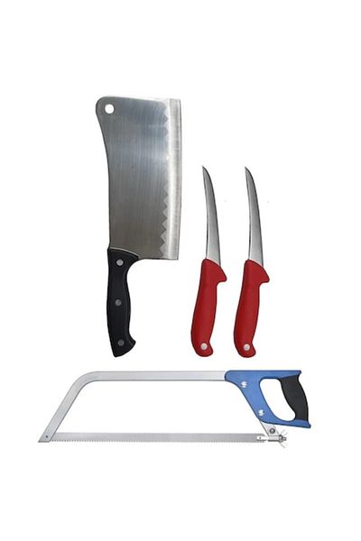 Globalport Retail Frs Red-wa Professional Butcher Set, 2 Boning Knives, 800g Chopping Knife, 450mm Bone Saw