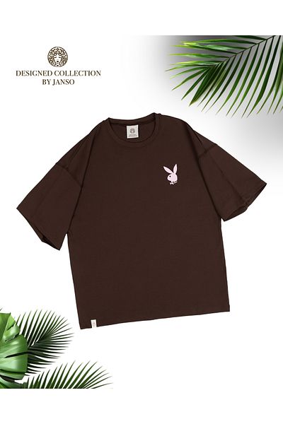 JANSO GROUP Women's Rabbit Printed Short Sleeve Tshirt Large Size Oversize Cotton