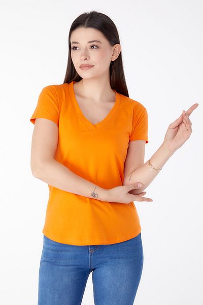 TOFİSA V-Neck T-Shirt Orange - 25326