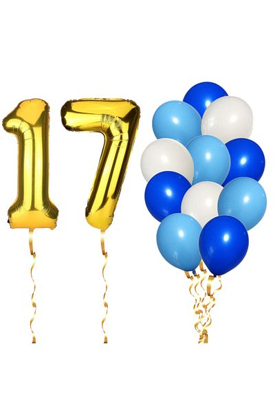 Ropet Set of 14 17th Birthday Balloons, boy, blue color, Ropet