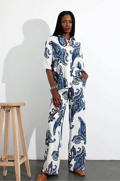 5in1Canpolat Natural Patterned Shirt Pants Suit 38351