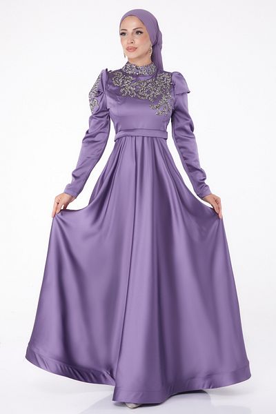 TOFİSA Stoned Princess Evening Dress Purple - 26251