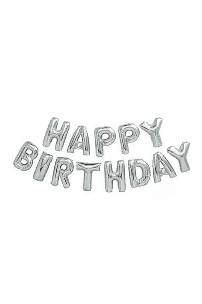 Ropet Happy Birthday foil balloons, silver, 43cm