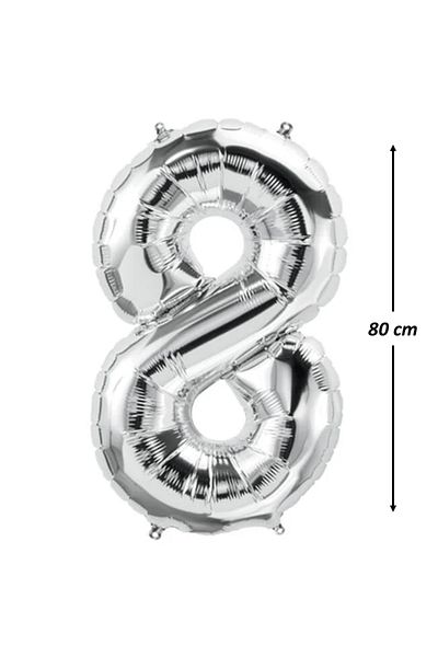 Ropet Metallic foil balloon, Number 8, anniversary, 80 cm, Silver