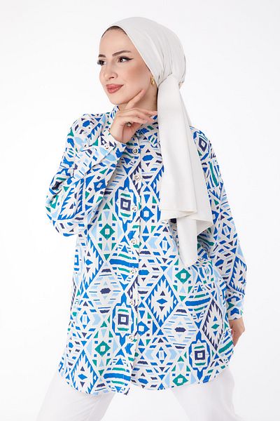 TOFİSA Patterned Tunic Blue - 25611