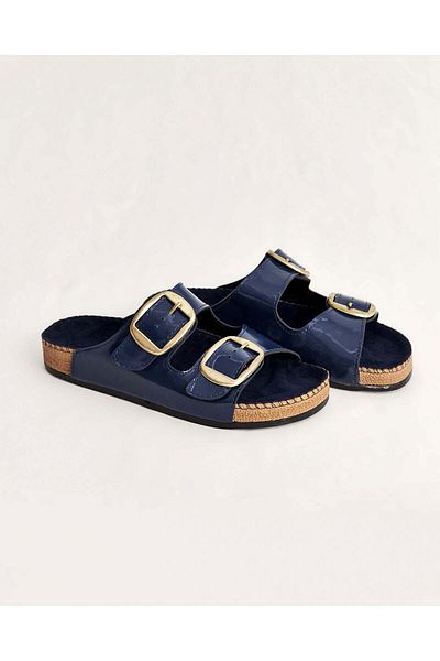 Chirpy Women's Shiny Patent Leather Buckle Summer Slippers